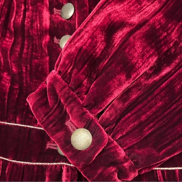 Cynthia by Cynthia Steffe Crimson Velvet Jacket Gold Accents Silk Blend Lining - Picture 3 of 10